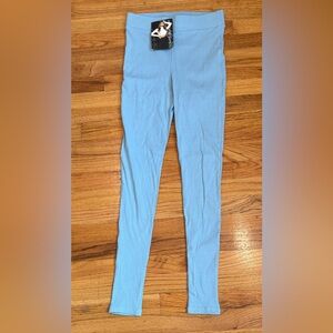 Naked Wardrobe Sky Blue Ribbed Leggings